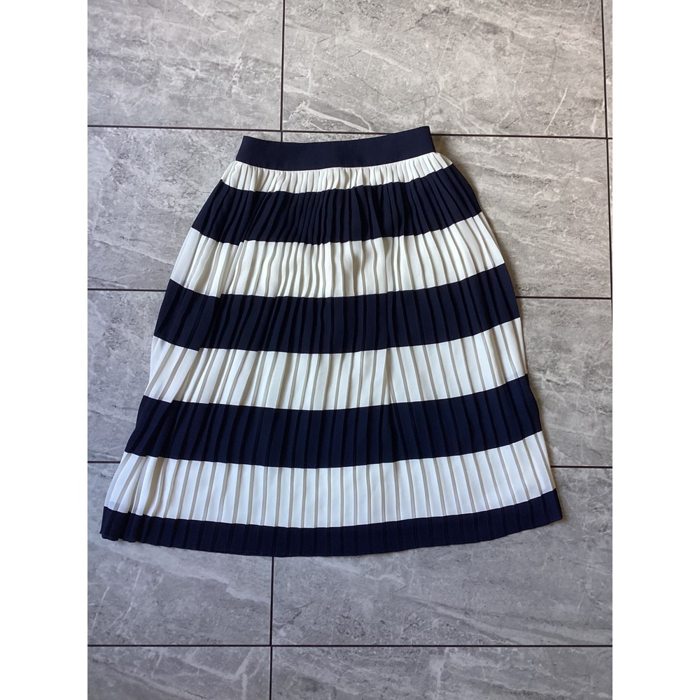 J.Crew Pleated Midi Skirt Navy Blue White Striped Accordion AL201 Womens 4